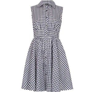 Caroline Morgan navy blue & white gingham sleeveless dress elastic waist size 16
